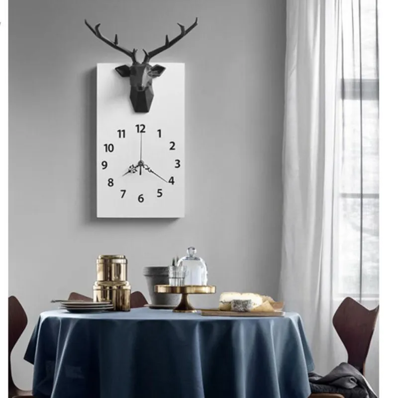 

Nordic Simple Three-dimensional Deer Head Clock Solid Wood Silent Clock Living Room Decorative Watch Quartz Clock
