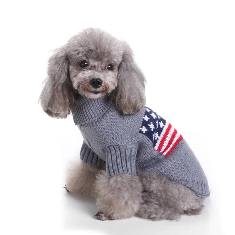 

Pet Dog US Flag Pattern Sweater Warm Knitting Crochet Christmas Pet Dog Clothes Chihuahua Teddy Clothing