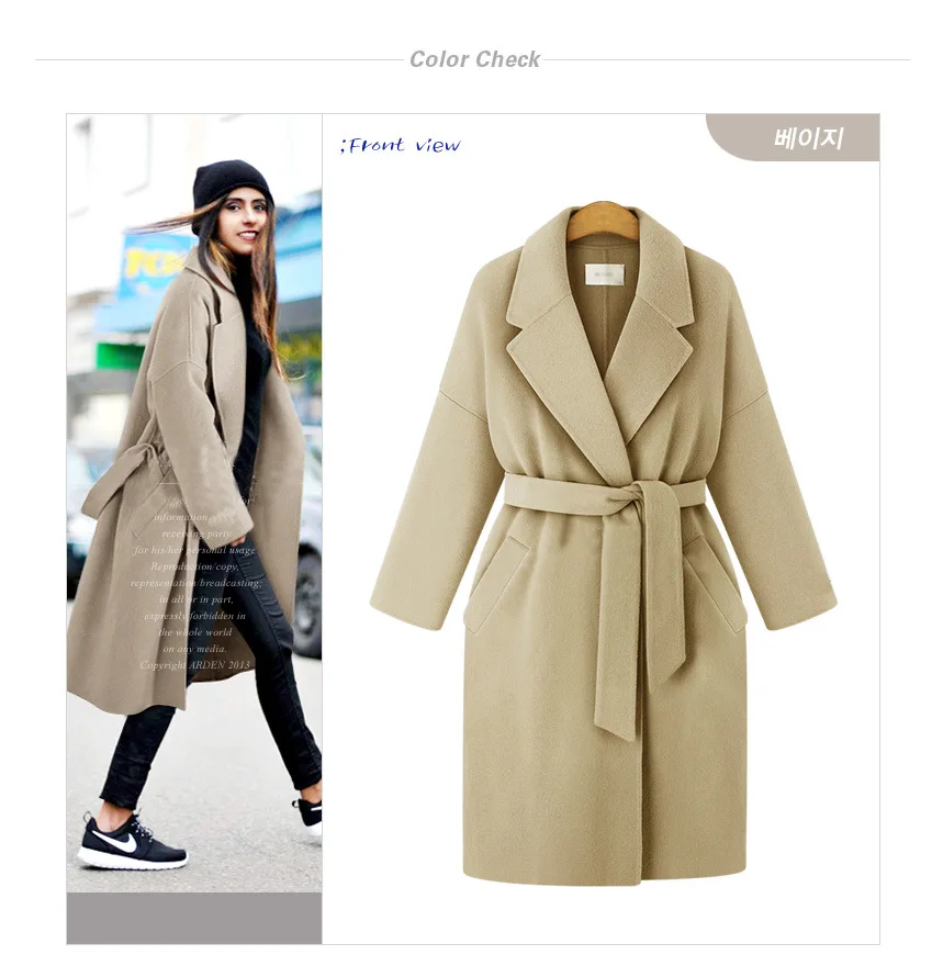 Новые осенне-зимние женские пальто Vestidos свободного кроя размера плюс с отложным поясом, шерстяное пальто для женщин, большая верхняя одежда