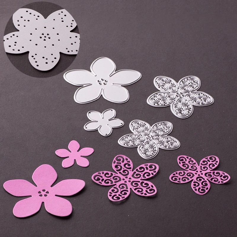 JX-LCLYL 4Pcs Metal Flower Shape Cutting Dies Stencils DIY Scrapbook Art Photo Album Gray