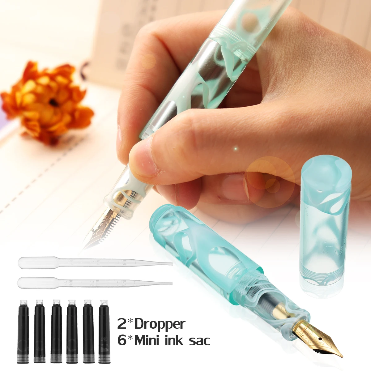 Mini Ink Sac Transparent Mint Pattern Fountain Pen Fine Nib 0.5mm Writing pen school Office Supplie Mini Ink Sac Transparent Mint Pattern Fountain Pen Fine Nib 0.5mm Writing pen school Office Supplie