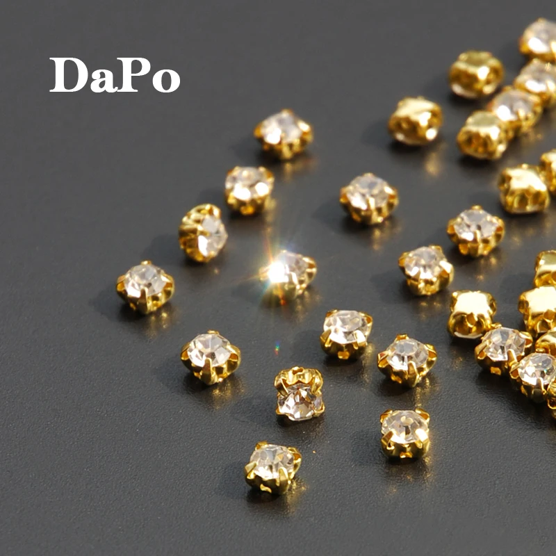 

Promotion Buy 3 Get 1 free ! 4mm 144pcs Gold Plated Base Setting Claw Sew On Clear Crystal Rhinestones Strass For Garment DIY