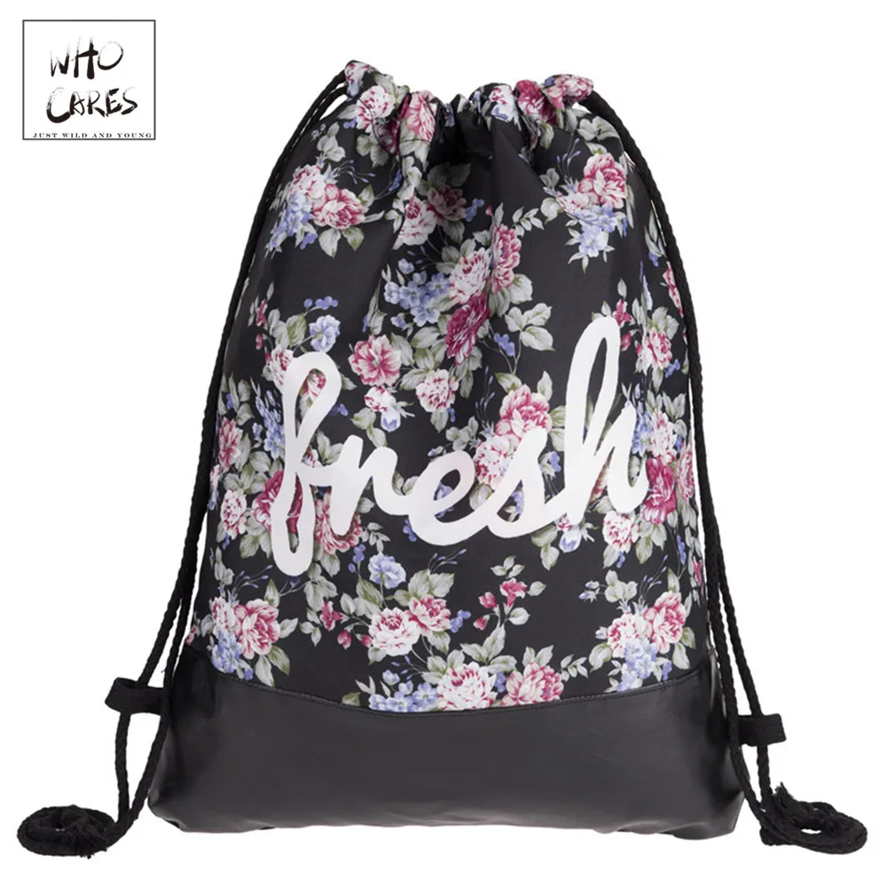Květiny Čerstvé Tisk Kožený Spodní Batoh Ženy Mochilas 2018 Letní Pláž Dívky Cestovní Úschovna Leisure Bag Drawstring Bag