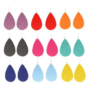2018 New bright color Big Statement Water Drop Earring Leaf geometric Teardrop Genuine PU Leather Earrings for Women