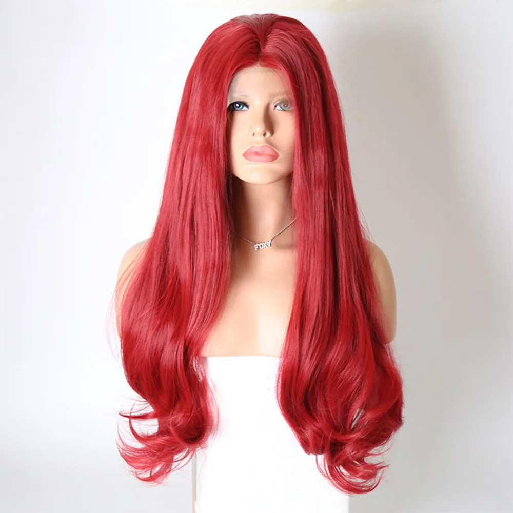 Charisma красный цвет волос бесклеевые синтетические волосы спереди парик длинные волнистые, устойчивые к нагреву тканевые крылья для женщин