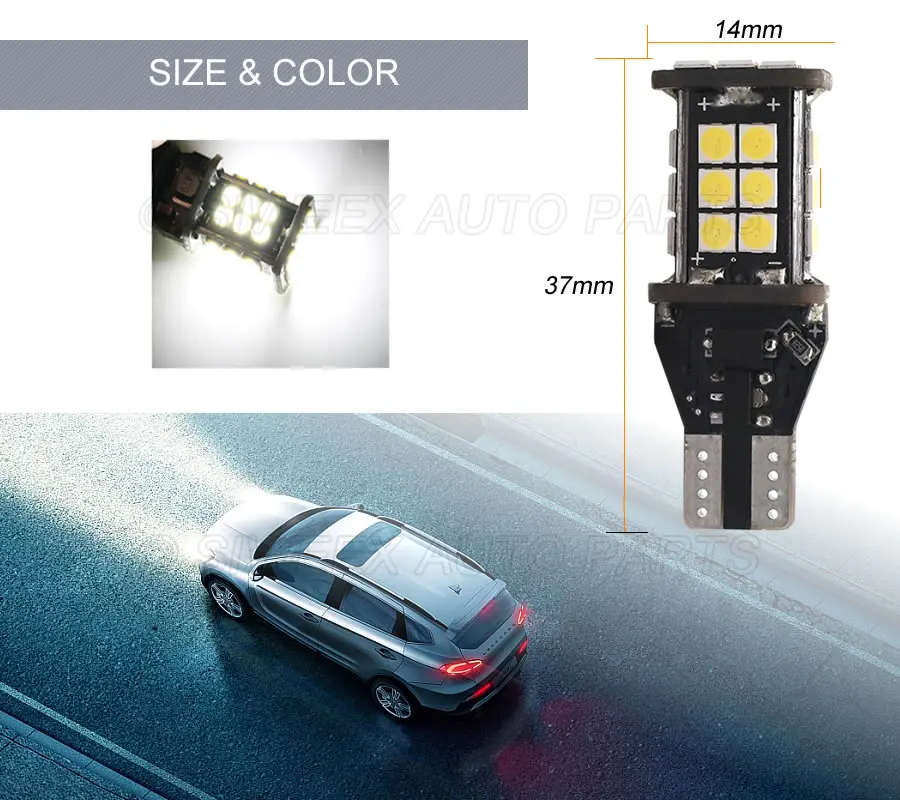T15 светодиодный светильник W16W автомобильный резервный светильник CANBUS Error Free 24SMD 3030 белый светодиодный светильник хвостовые лампы белый 12V автомобильный светильник источник