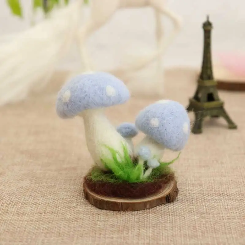 Non-Finished Kids Children Summer DIY Handmade Educational activity Blue Mushroom Plant Wool Needle Felt Kit No-Finish Material