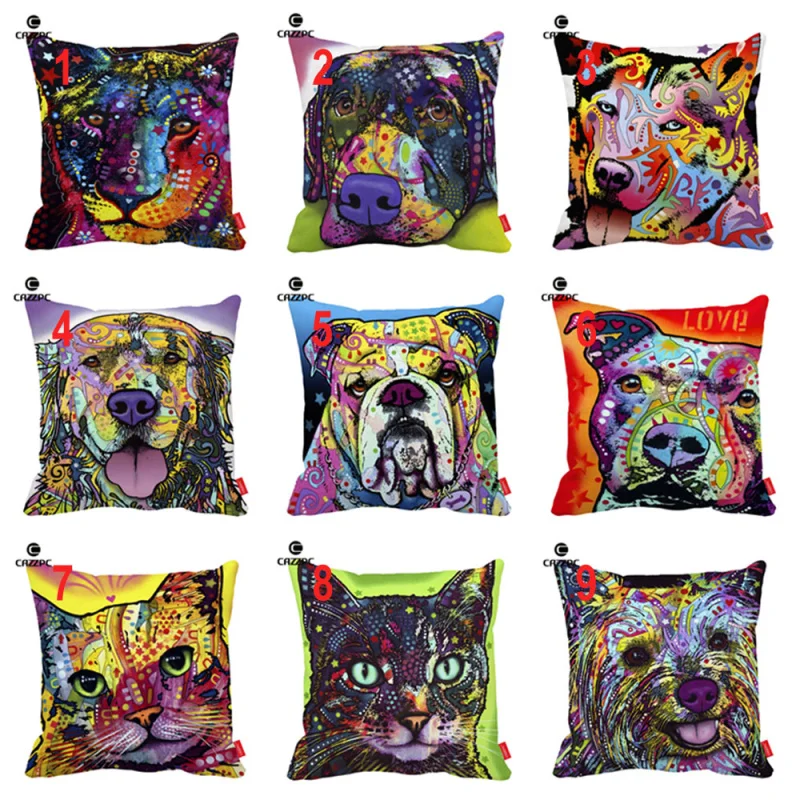 Dean Russo Art Cat Lion Labrador Husky Bulldog Pitbull Dog Print Decorative Pillowcase Cushion