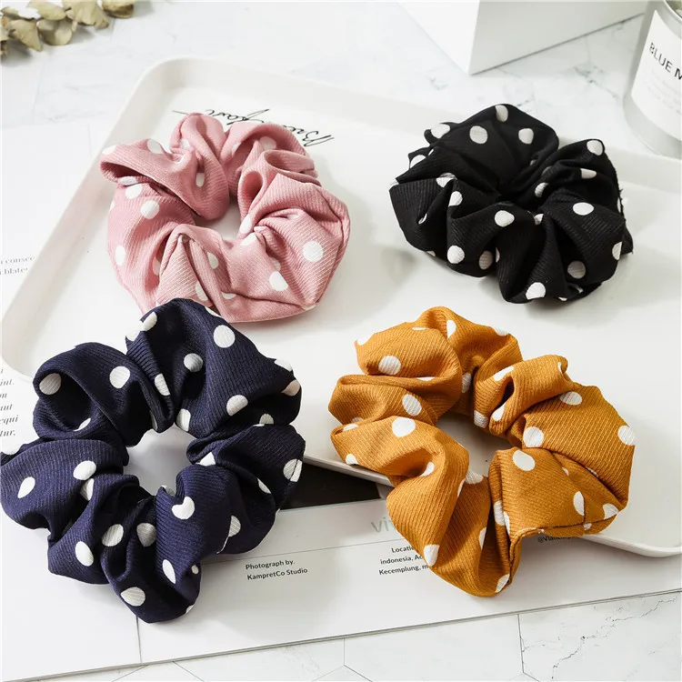 

New arrival Fashion women lovely winter dot print Hair bands cute hair scrunchies girl's hair Tie Accessories Ponytail Holder