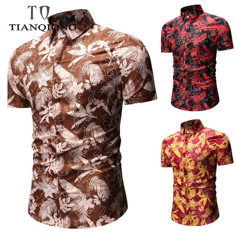 

Plus Size XXXL 2019 New Summer Mens Short Sleeve Beach Hawaiian Shirts Cotton Casual Floral Shirts Regular Mens Clothing Fashion
