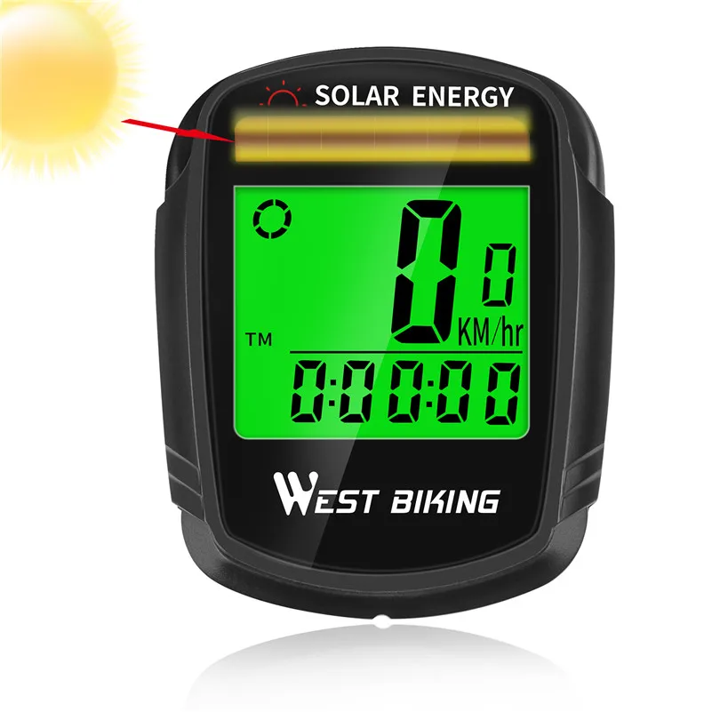 Tanie WEST BIKING komputer rowerowy z zasilanym energią słoneczną bezprzewodowy wodoodporny prędkościomierz do roweru licznik automatyczny komputer do budzenia