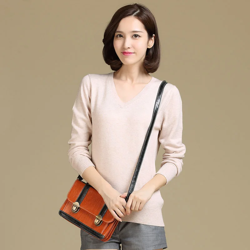 Hot Sale Fashion Spring Autumn Winter Cashmere Wool The Knitted Solid Sweater Women 2015 Woman V-neck Long Sleeve S-XXXL size