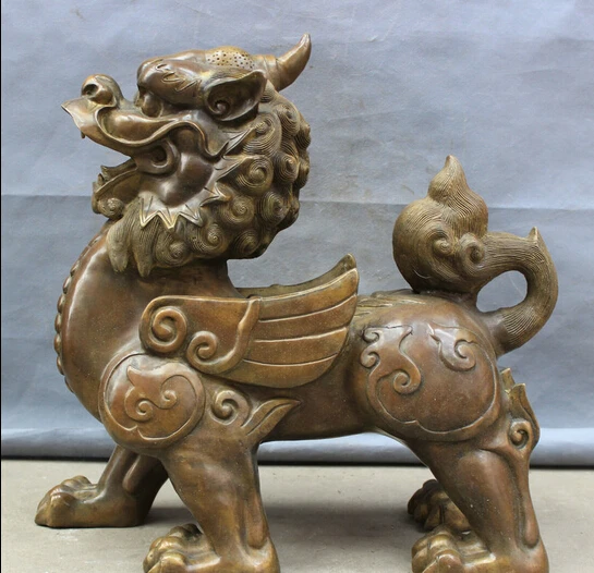 

wholesale factory 22" Folk Chinese Bronze Copper Wealth Fly Lion Unicorn PiXiu Statue Animals