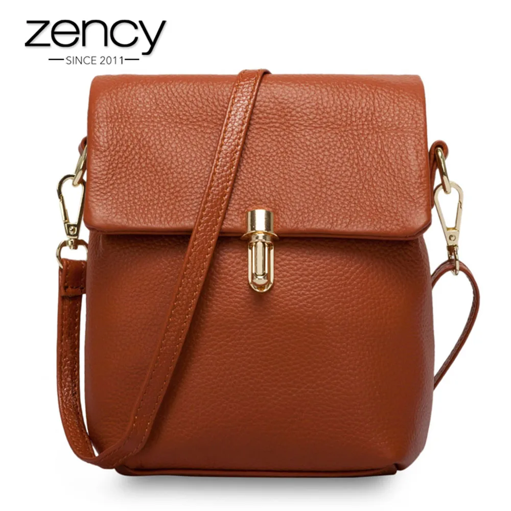 Bolsa do Telefone da Menina Bolsa de Ombro Zency Moda Feminina Mensageiro Bolsa 100% Couro Genuíno Pequena Aleta Bolsas Senhora Crossbody