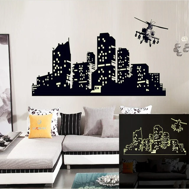 Large Fluorescent Luminous vinyl Wall Stickers City of the night sky