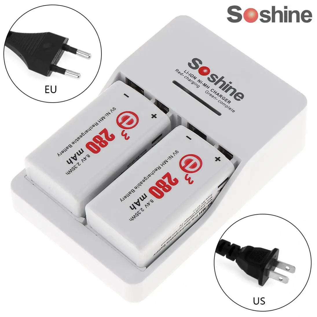 Новый Soshine 2 В шт. 9 В 6F22 280 мАч ni-mh перезаряжаемые батарея + В 9 в Smart Ni-MH/литий-ионный Зарядное устройство со светодио дный ным индикатором