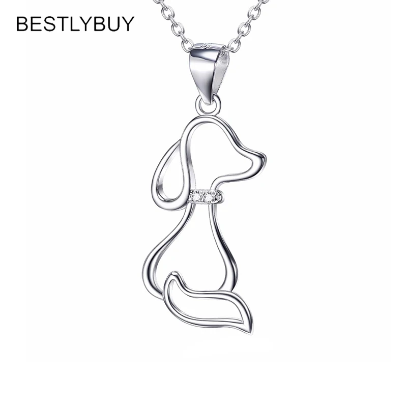 

BESTLYBUY Genuine 925 Silver Dog Puppy Cute Pet Pendant Necklaces with Cubic Zirconia Sterling Silver Necklace Jewelry Nice Gift