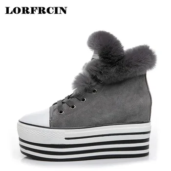 

LORFRCIN High Heel Boots Cow Leather Women Ankle Boots Platforms Shoes For Woman Height Increasing Shoes Woman Real Fur Shoes