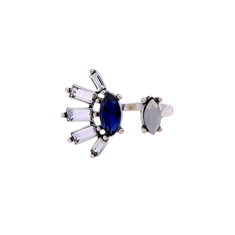 

Open Vintage Ring New Design Antique Silver Color One Blue Blue Rings for Women Jewelry
