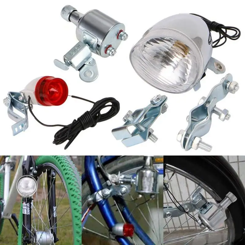 Top Cycling Dynamo Powered Headlight and Rearlight Bike Tail Light Bike Light Set Dynamo-Powered 5