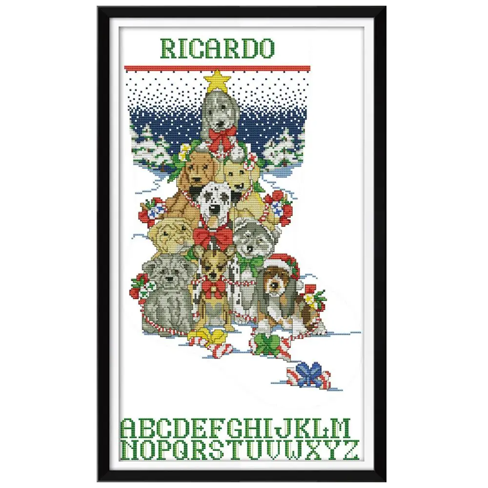 1Set Dog Christmas Stocking Counted 14CT DIY Embroidery Cross Stitch