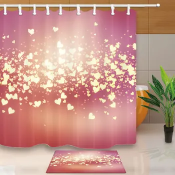 

Glitter Heart Pink Bathroom Shower Curtains Bath Curtains Polyester Fabric Waterproof Mildew Proof Bath Screen With 12 Hooks