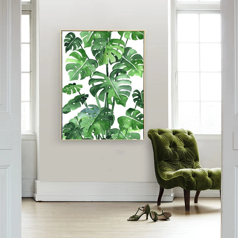 2017 New Summer Watercolour Tropical Palm Leaves Art HD Canvas Print Picture Poster Home Livingroom and