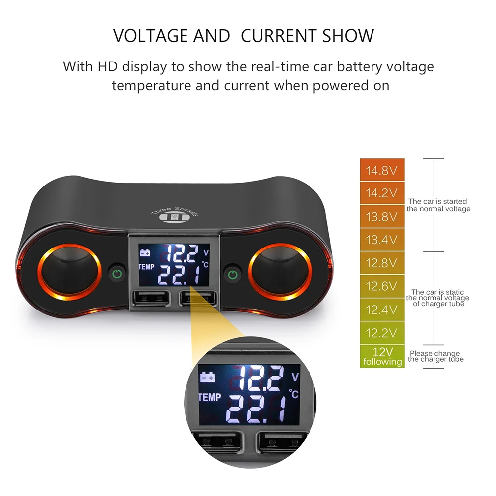 ONEVER автомобильный прикуриватель розетка сплиттер адаптер питания розетка с самостоятельным переключателем 3.5A двойной USB зарядное устройство DC12-24V