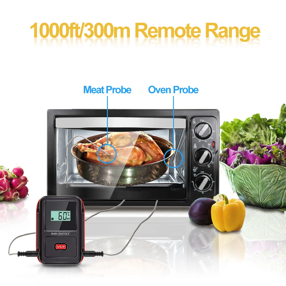 

Hot Sale CN DE STOCK IRF-2S 300M Remote Wireless Food Kitchen Thermometer Dual Probe Digital Meat BBQ Oven Thermometer Home Use