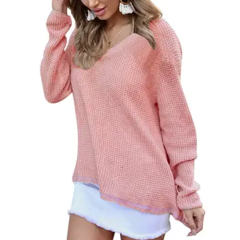 

Women Autumn Winter Long-Sleeved Casual Fashion Pullovers Sexy V-neck Loose Sweater