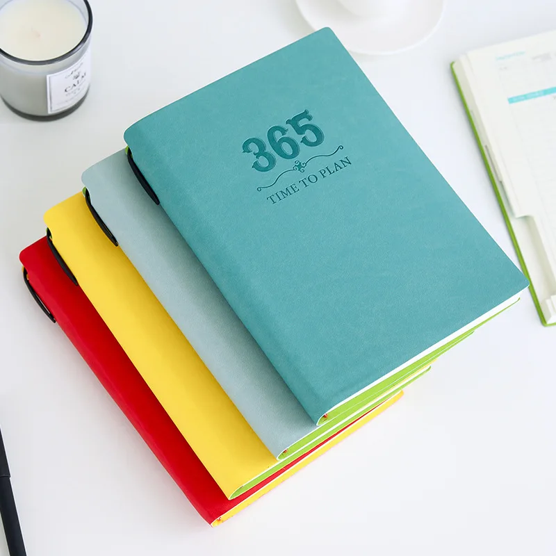 

Monthly Weekly Planner Agenda with Index Sticker Pen A5 Paper Leather Cover Meeting Record Notepad School Agenda Stationery Gift