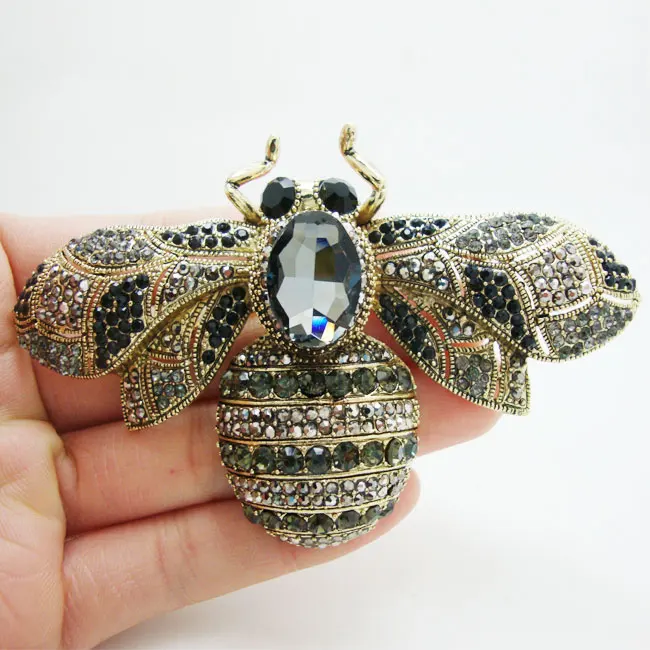 Unique Black Bee Rhinestone Crystal Insect Brooch Pin Woman Broochin