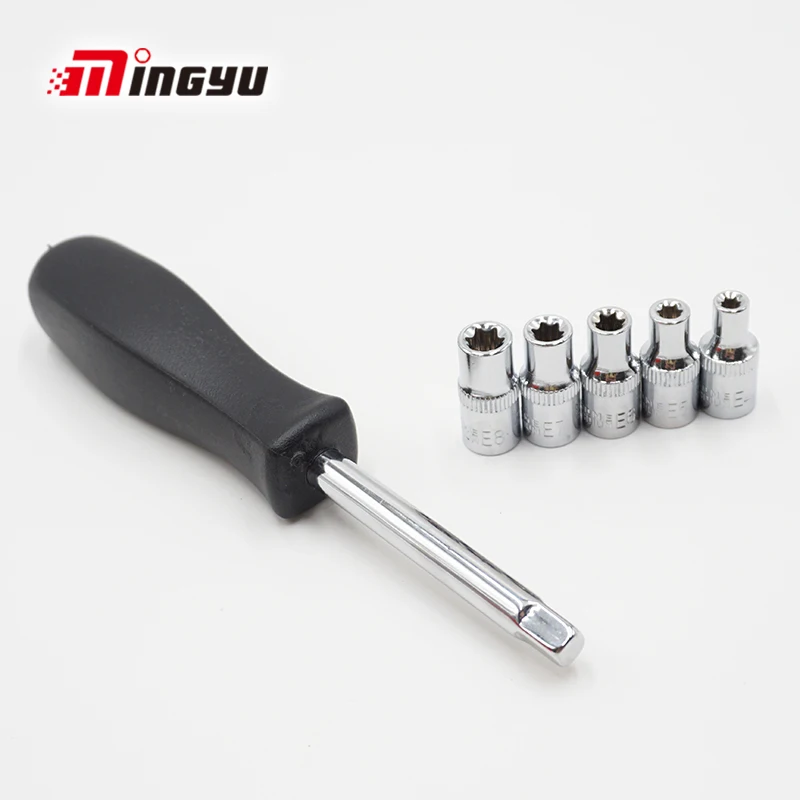 5pcs 1/4 inch Drive E4 E5 E6 E7 E8 Torx Star E Type Socket Set With Socket Wrench Handle Connection Extension Tools