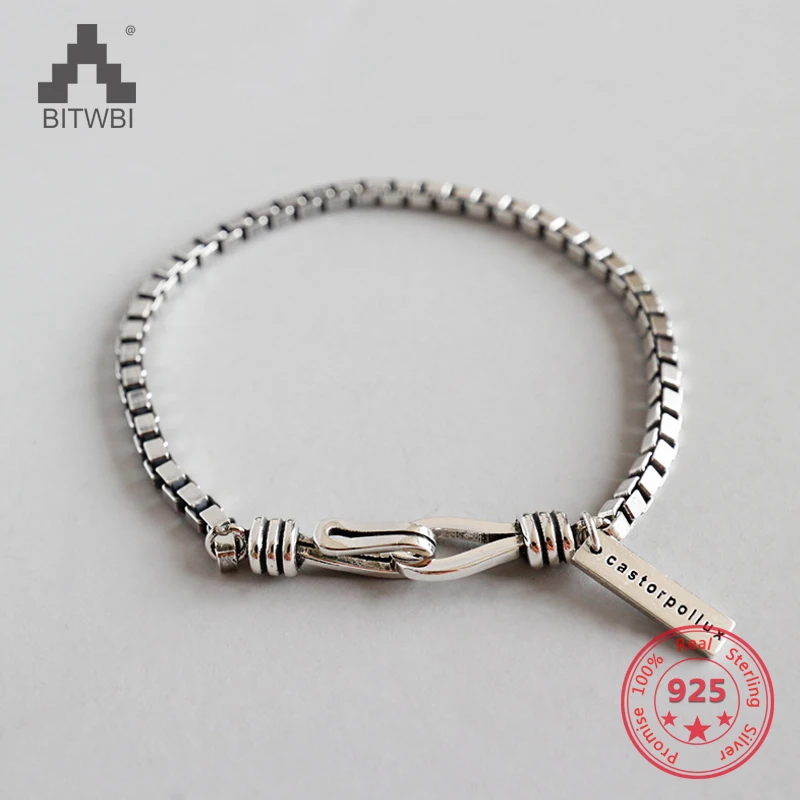 

S925 Sterling Silver Design Stylish Personality Coarse Box Links Adjustable Couple Bracelet