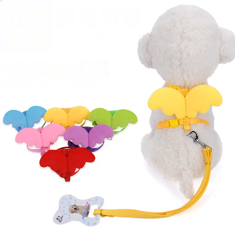 

Cute Angel Pet Dog Leashes and Collars Set For Small Dog and Cat Adjustable Small Dog Cat Vest Nylon Harness 6 Colors