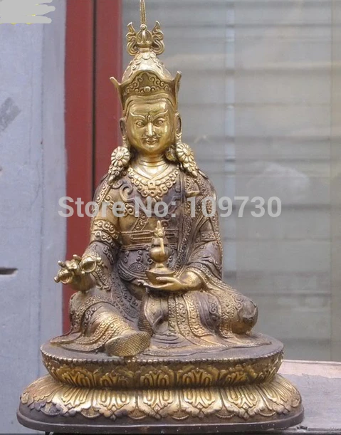 

001560 Tibetan Esoteric Buddhism Bronze Gild Kagyupa Sect Red Hats Padmasambhava statue
