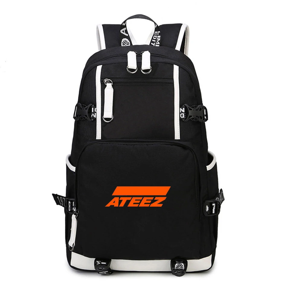 

Frdun Tommy ATEEZ Name Logo Backpack Loose strap adjustable 2019 New Harajuku Kpop Printed Canvas teenagers Backpack