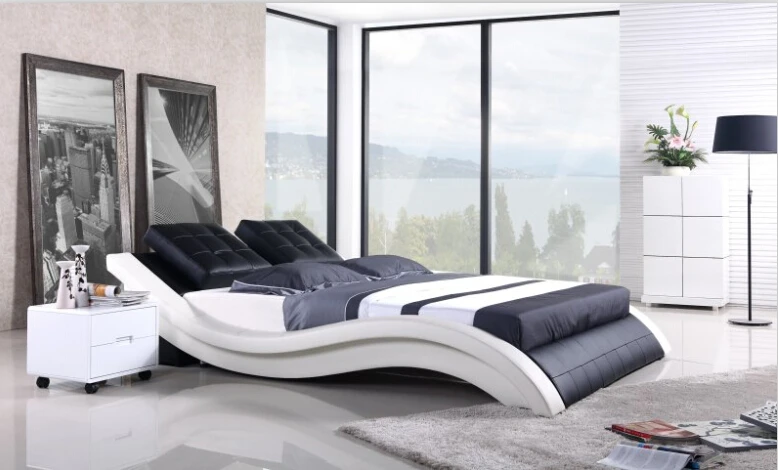 Modern Bedroom Furniture Genuine Leather Bed King With Modern Bedroom Furniture Genuine Leather Bed King With Night Stand