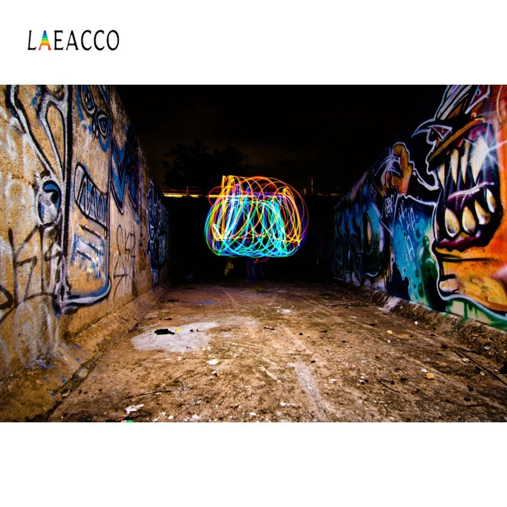 

Laeacco Retro Abandoned Graffiti Interior Children Street Portrait Photography Background Photographic Backdrop For Photo Studio