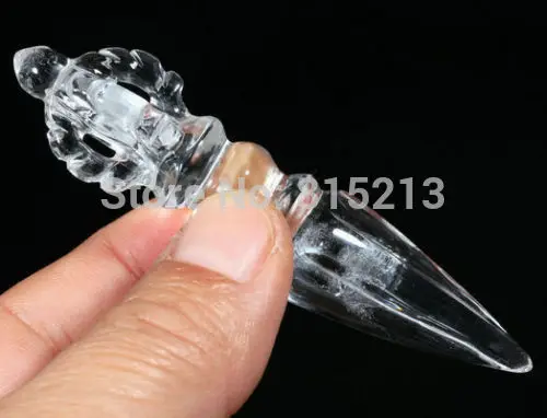 

ddh00855 Clear Natural Quartz crystal buddhist Meditation amulet VAJRA