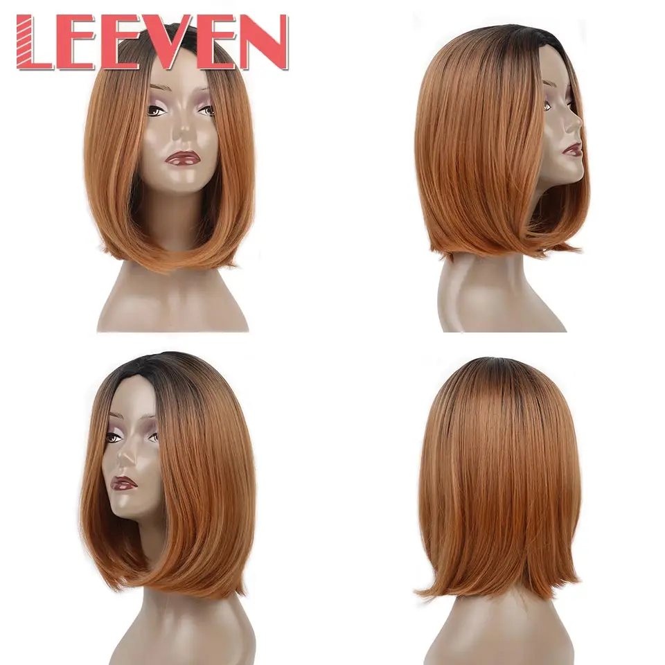 Leeven синтетические волосы парики прямые короткие боб парик для женщин розовые волосы косплей парик высокая температура волокна Женский - Цвет: Красно-коричневый цвет