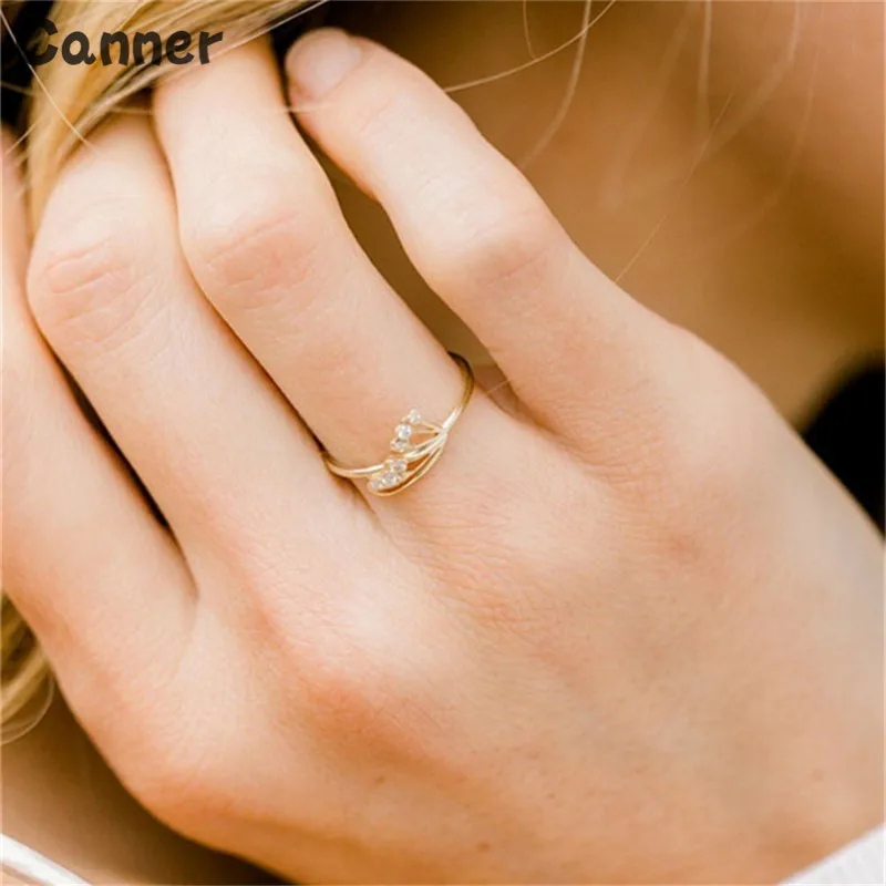

Canner Gold Concise Classical Crystal Wedding Rings Delicate Branch Art Ring For Women Fashion Party Jewelry W25
