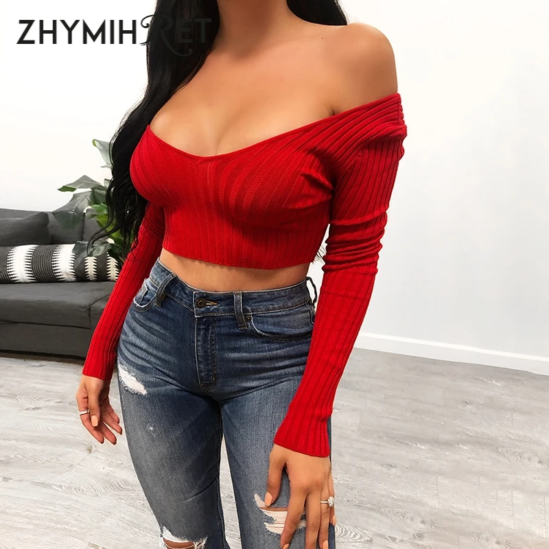 ZHYMIHRET 2020 осенняя футболка с длинным рукавом и открытыми плечами женский