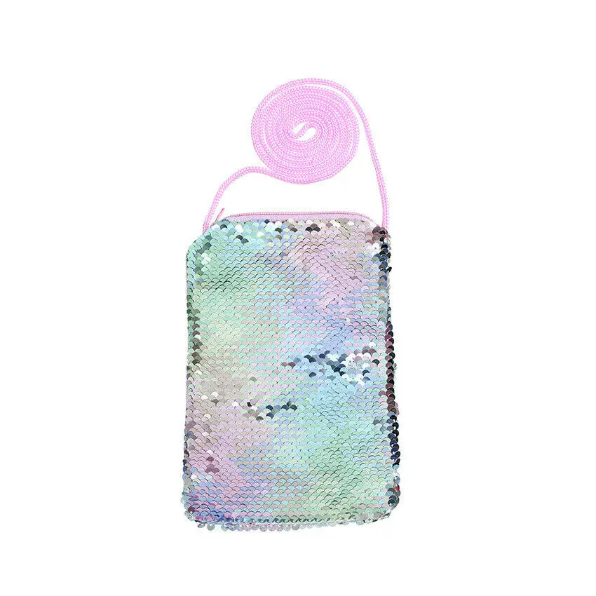 

2019 Cute children's coin purse fashion sequins color sling lanyard wallet mini bag