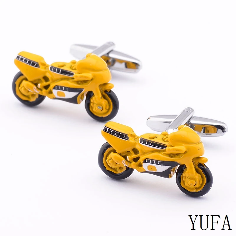 

Free shipping Rare Exquisite Style Yellow Paint Motorcycle Cufflinks Men's French Shirt Suit Sleeve Cuff Links