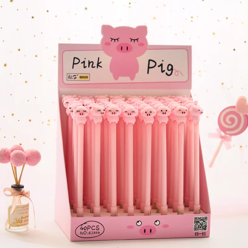 

40PCS Kawaii Pink Pig Gel Pen Black Ink Pens Kawaii School Supplies Stationery Kids Gift Office Accessories