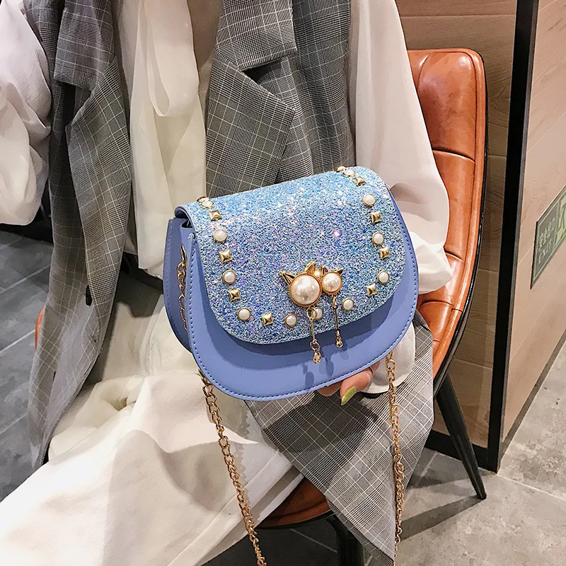 

Fashion Chain Shoulder Bags Pearl Scrub Crossbody Bag For Women Ladies Dinner Clutch Ins Hot Flip Purse New 2019