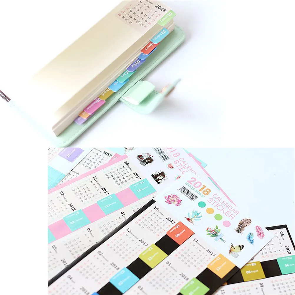 2 Sheets 2018 Year Mark Mini Calendar Sticker Stationery Decor Label
