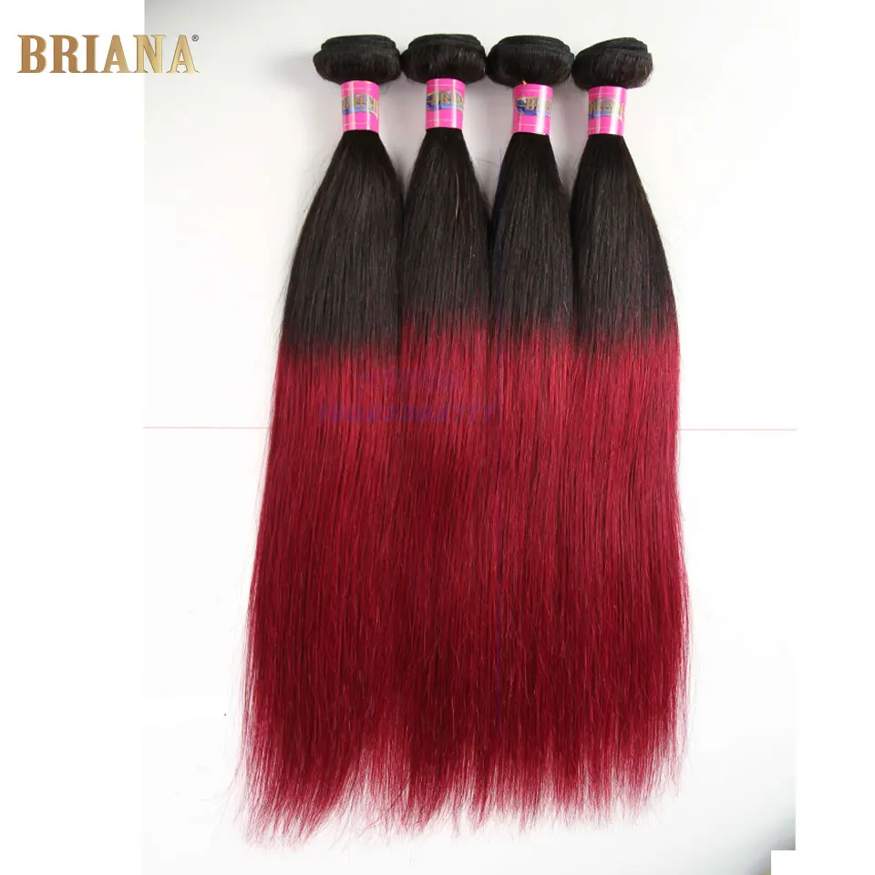 Queen Weave Beauty Unprocessed Virgin Brazilian Hair Grade 1b 99j 8a Straight 4 Bundles Burgundy |