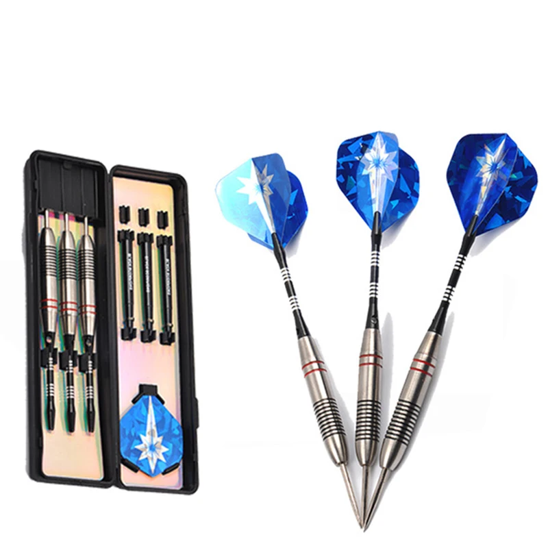 

24g/3Pcs Stainless Iron Tips Darts with Nickel Plated Tube and Carved Aluminum Shaft Dart with Blue Stars Dart Flight